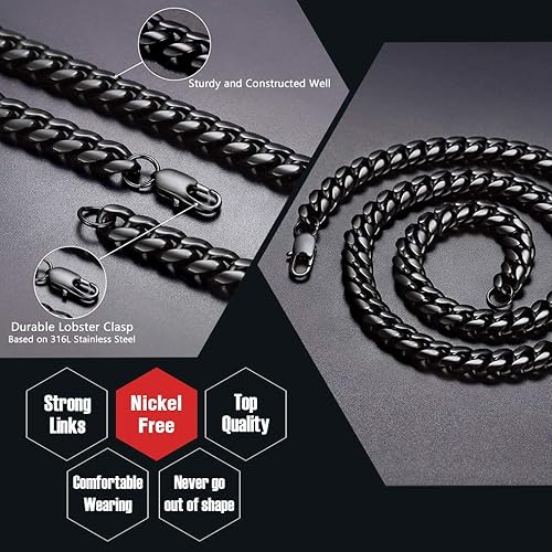 Paris Jewelry 24K Black Gold Chain Men Chunky Miami Cuban Chain Necklace, Available in 6/10/mm Width, 18/20/22/24/26/28/30 inch Length, Plated