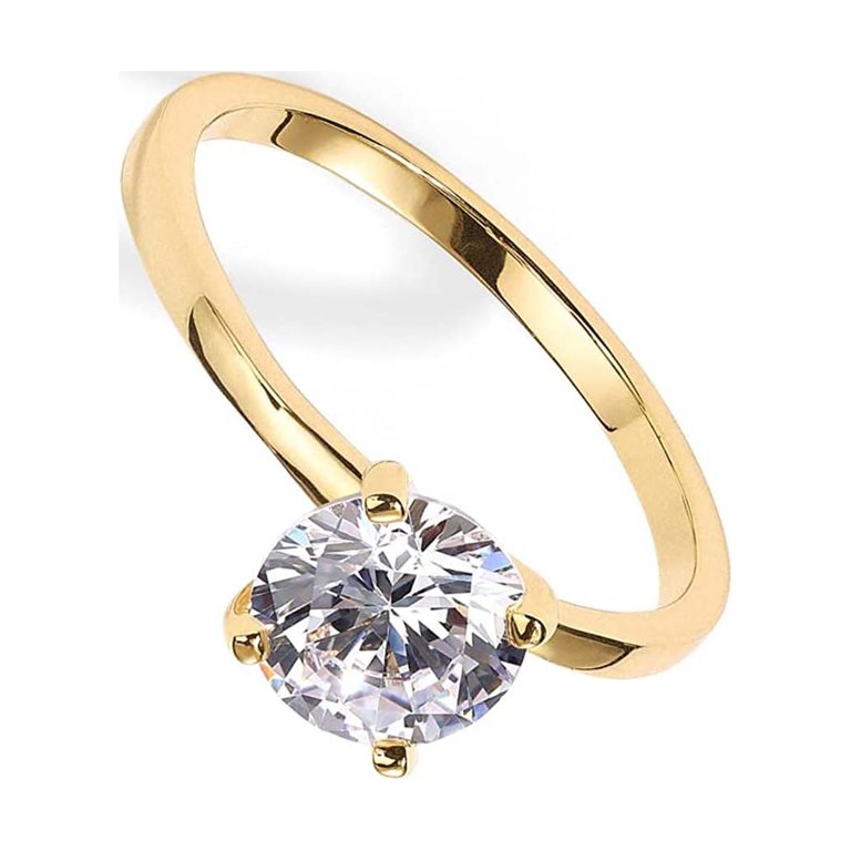 Paris Jewelry 18K Yellow Gold Created White Sapphire Round Engagement Wedding Ring Plated Sizes 5-10