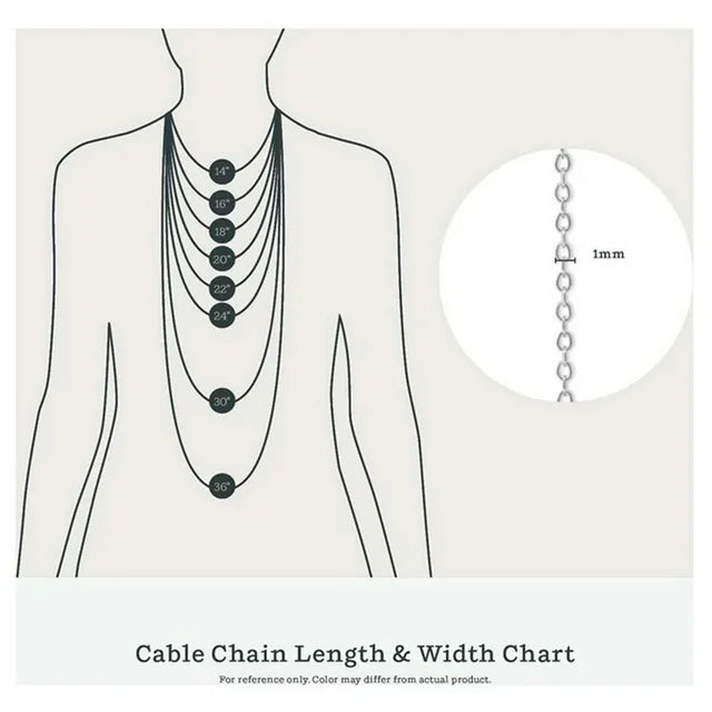 Paris Jewelry 18k White Gold Cable Chain Necklace Italian 3mm, 18 inches length Plated