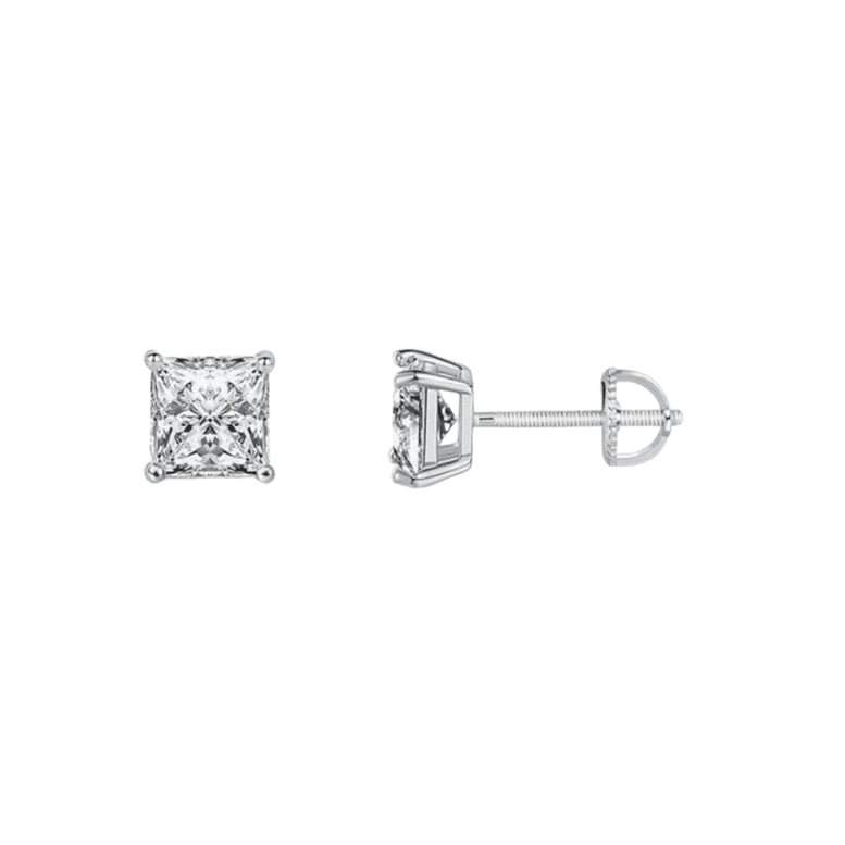 18K White Gold 1/2 Carat 6mm Princess Moissanite Screw Back Stud Earrings Women Plated by Paris Jewelry