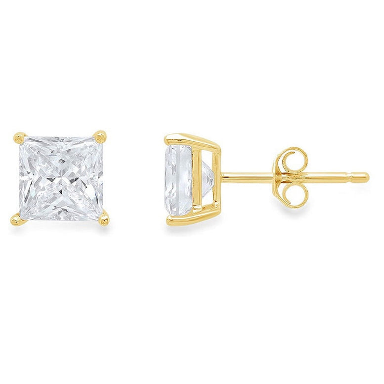 Paris Jewelry 18k Yellow Gold Created White Sapphire 1/2 Ct Princess Cut Stud Earrings Women Men plated