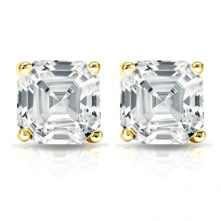 Paris Jewelry 18K Yellow Gold 2Ct Ascher Cut White Sapphire Stud Earrings