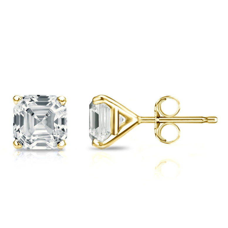 Paris Jewelry 18K Yellow Gold 2Ct Ascher Cut White Sapphire Stud Earrings