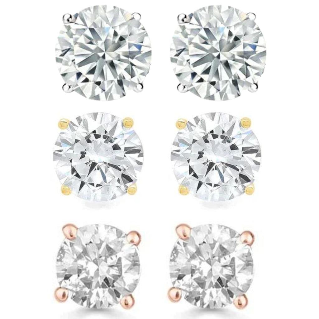 Paris Jewelry 14k White, Yellow, Rose Solid Gold 1/4 Carat Round Created Diamond 4 Prong Solitaire Stud Earrings 4mm