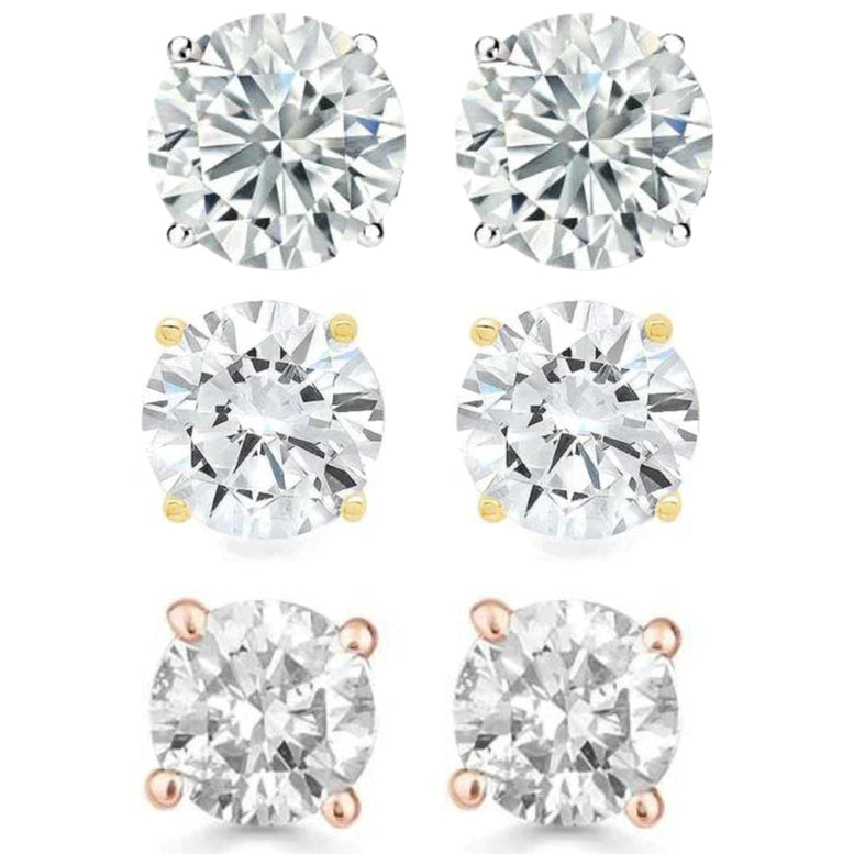 Paris Jewelry 14k White, Yellow, Rose Solid Gold 1/4 Carat Round Created Diamond 4 Prong Solitaire Stud Earrings 4mm