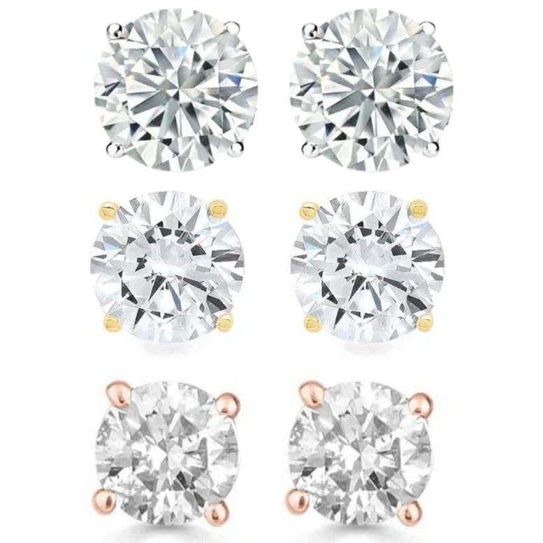 Paris Jewelry 14k White, Yellow, Rose Solid Gold 1/4 Carat Round Created Diamond 4 Prong Solitaire Stud Earrings 4mm