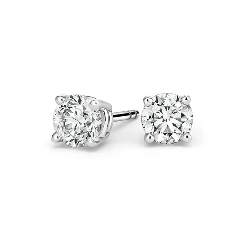 14k White Gold 1/4 Carat Created White Diamond Round Stud Earrings (SI1) 4 Prong Setting by Paris Jewelry