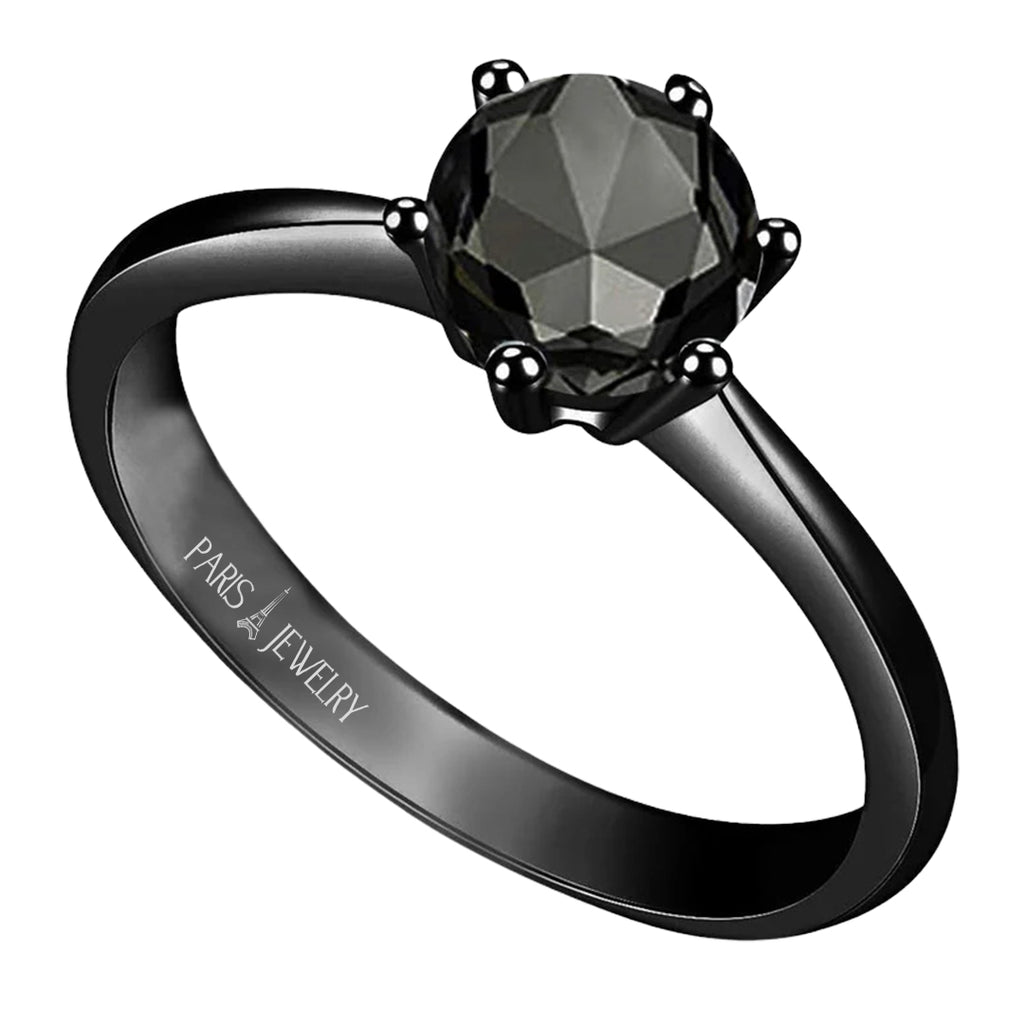 Paris Jewelry 18K Black 2ct Created Black Diamond Round Engagement Wedding Ring Plated Size 4
