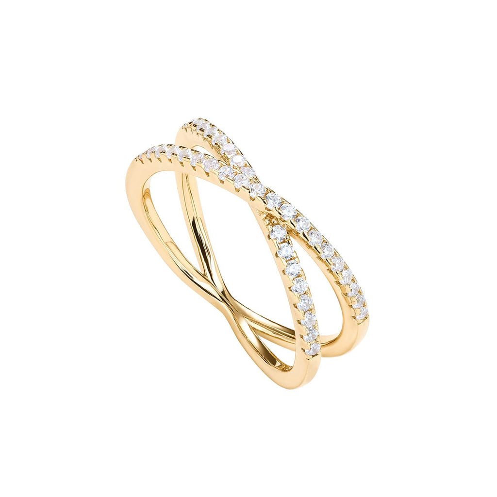 Paris Jewelry 18K Yellow Gold Created White Sapphire Criss Cross Eternity Band Plated Size 6