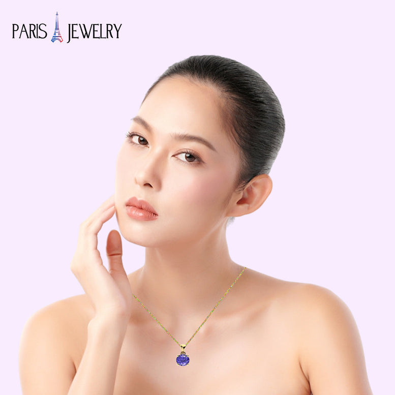 18K Yellow Gold 1ct Tanzanite Round 18 Inch Necklace and Square Earrings Set Plated