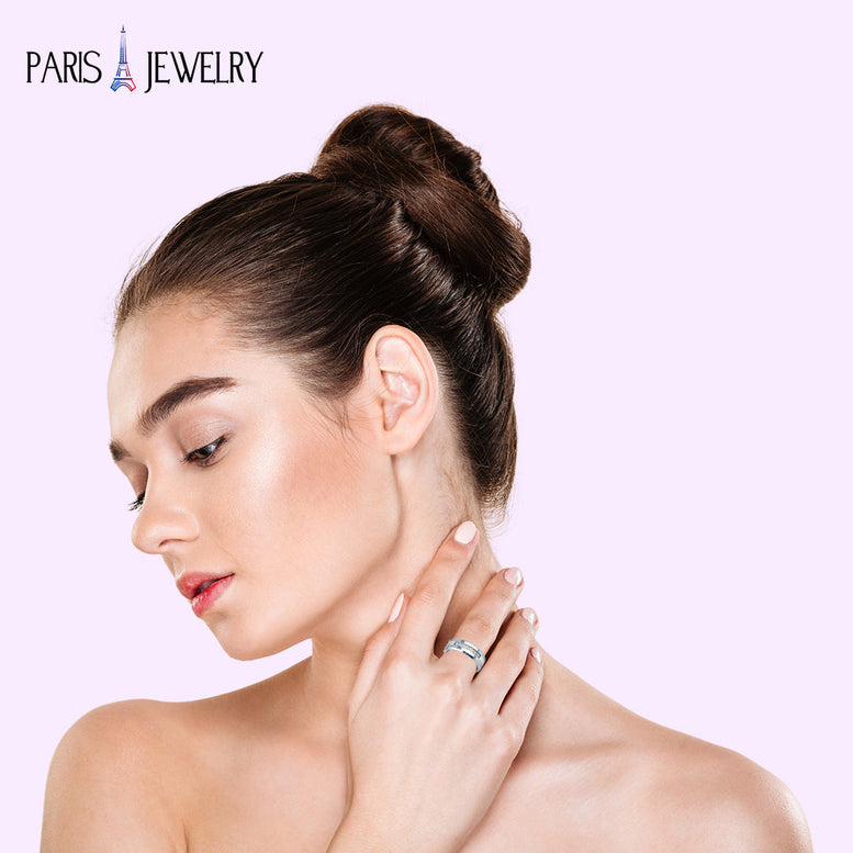 Paris Jewelry 8mm Tungsten Diamond Ring Wedding Band For Men & Women