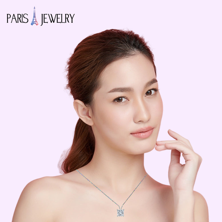 Paris Jewelry 18k White Gold 1 Carat Square Cut Moissanite Solitaire Pendant Necklace Plated