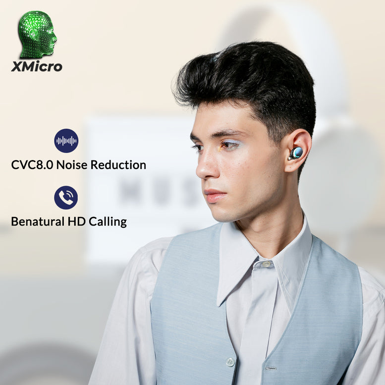 XMicro Bluetooth 5.3 Earbuds 140H Playtime Headphones HD Stereo Noise Cancelling Earphones in Ear with Mic, USB-C Charging Case