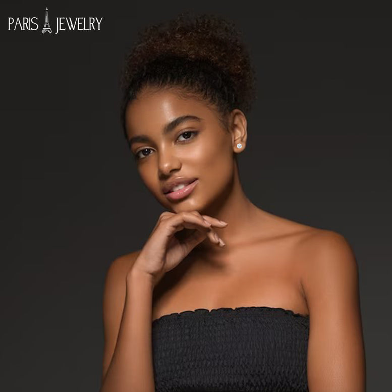 14K Yellow Solid Gold Created White Diamond Round Stud Earrings 4mm