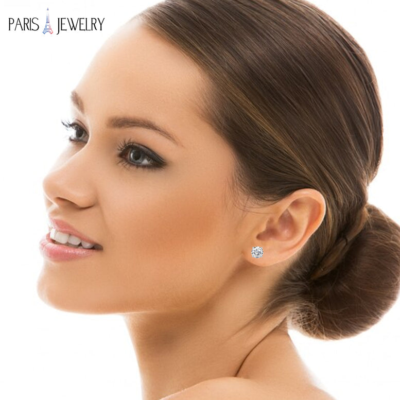 10k White Gold Plated Created White Sapphire 1Ct Round Pack of Five Stud Earrings