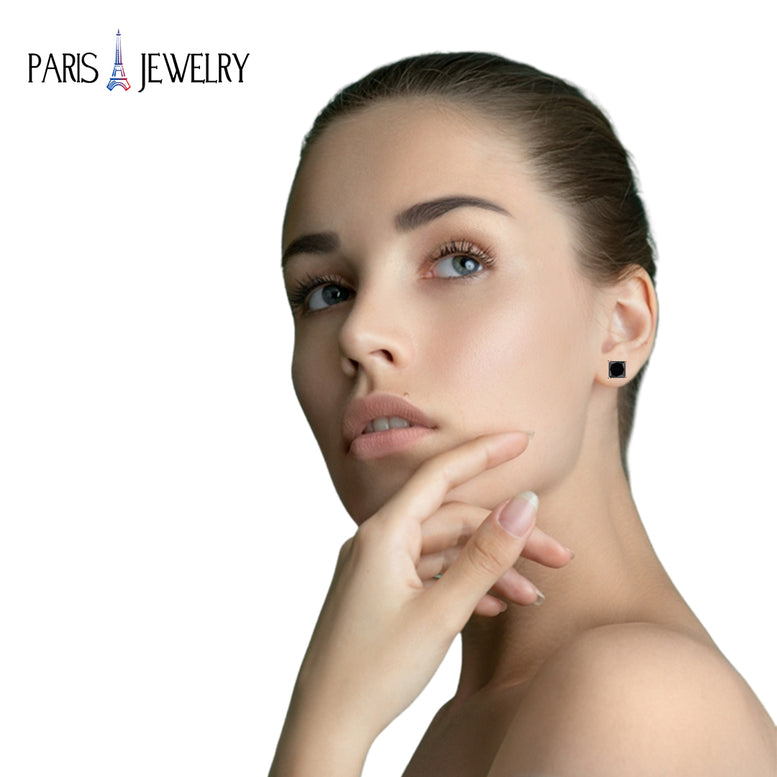 14k Rose Gold Created Black Diamond Princess Cut Stud Earrings 6mm Plated