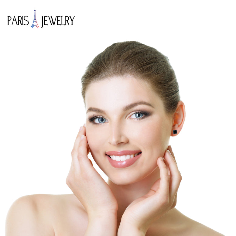 14k Rose Gold Created Black Diamond Princess Cut Stud Earrings 4mm Plated