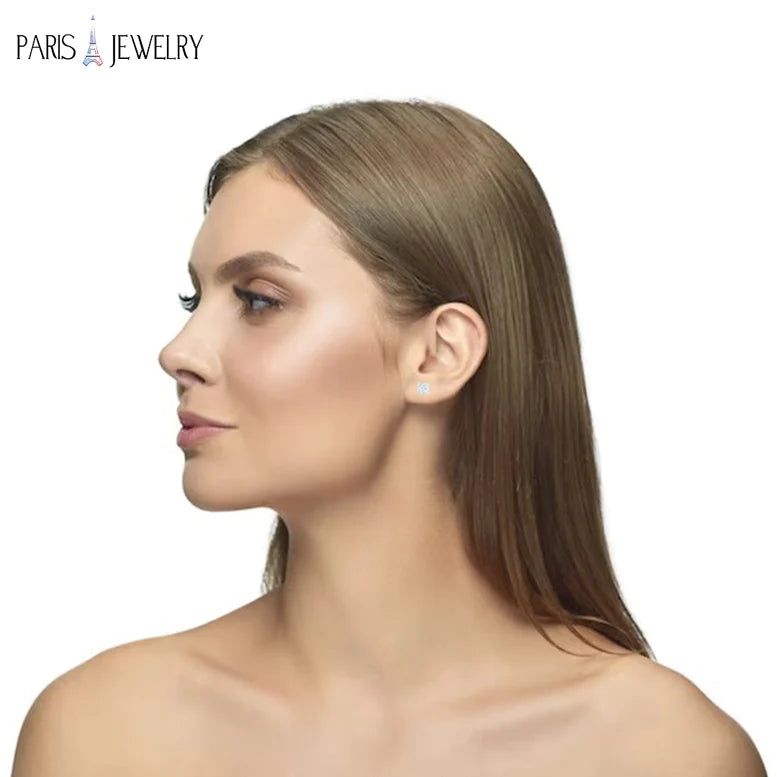 Paris Jewelry 14k Yellow Gold 3/4Ct Solitaire Princess Created White Diamond (G-H, I1) Stud Earrings