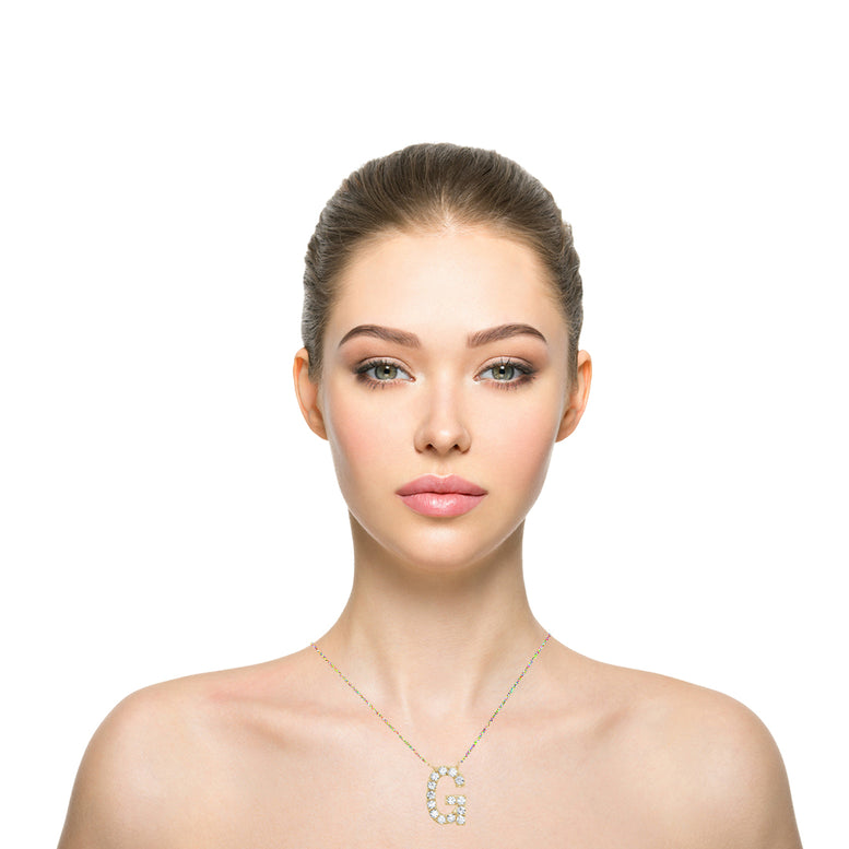 14k Yellow Gold Created Diamond Initial G Letter Pendant Necklace Plated