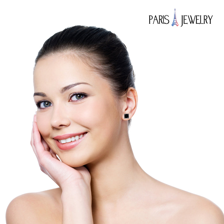 14k Rose Gold 1/3 ct Created Black Diamond Princess Cut Stud Earrings