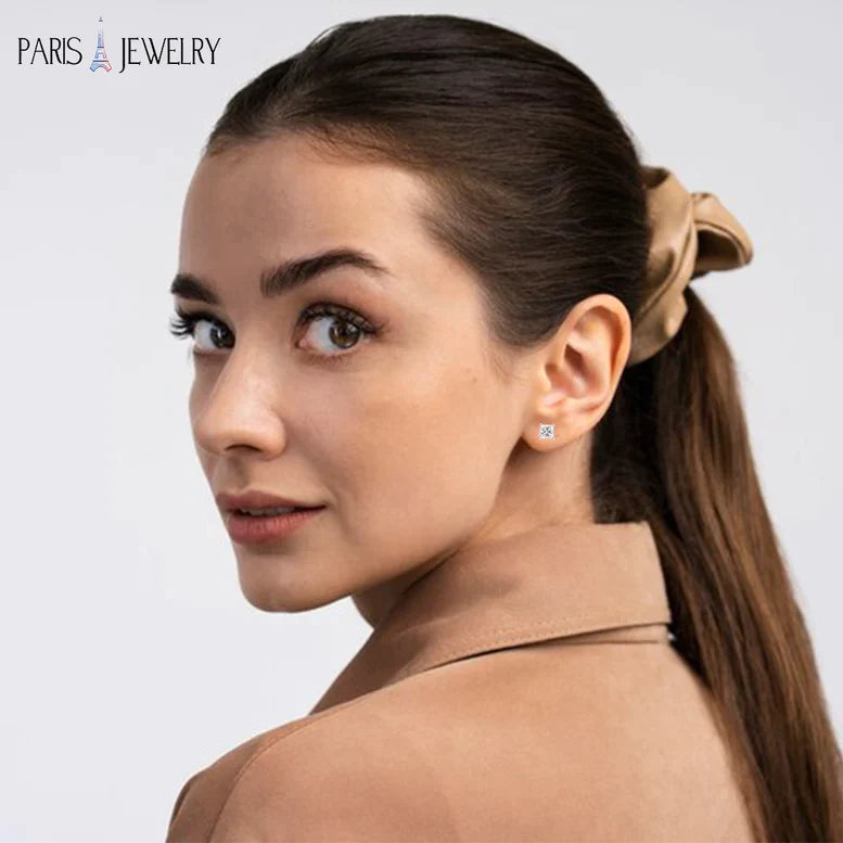 Paris Jewelry 14k White Gold 3/4Ct Solitaire Princess Created White Diamond (G-H, I1) Stud Earrings