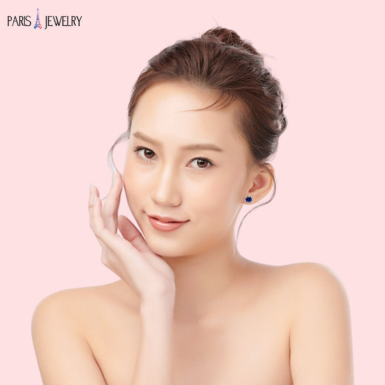 18k White Gold Plated 1Ct Created Blue sapphire and Ruby 2 Pair Round Stud Earrings