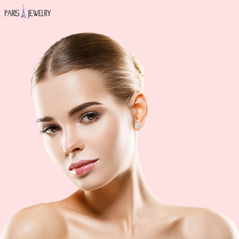 18k Yellow Gold Plated 4Ct Created Amethyst and Aquamarine 2 Pair Round Stud Earrings