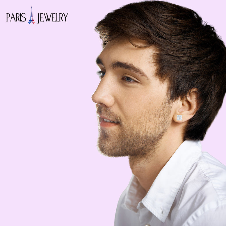 Paris Jewelry 14K Yellow Solid Gold Created White Diamond 1/4Ct, 1/2Ct, 1Ct, 2Ct, 3Ct Round And Princess Stud Earrings 2 Pairs for Men