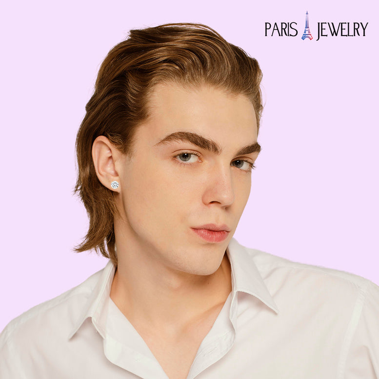 Paris Jewelry 14K Yellow Solid Gold Created White Diamond 1/4Ct, 1/2Ct, 1Ct, 2Ct, 3Ct Round And Princess Stud Earrings 2 Pairs for Men
