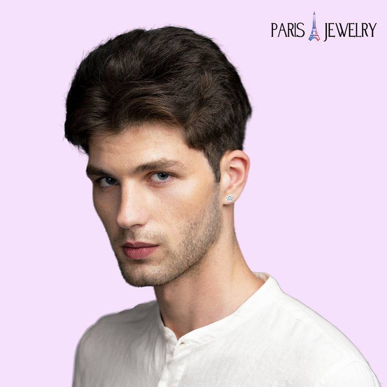 Paris Jewelry 14K Yellow Solid Gold Created White Diamond 1/4Ct, 1/2Ct, 1Ct, 2Ct, 3Ct Round And Princess Stud Earrings 2 Pairs for Men
