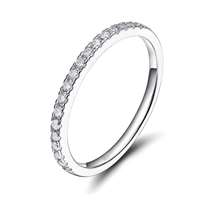 Paris Jewelry 18K White Gold Created White Sapphire Thin Eternity Band Plated Size 8