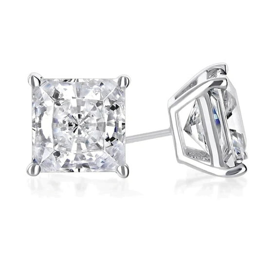 Paris Jewelry 14K White Gold Stud Earrings with 2 Carat Princess Cut Diamond plated