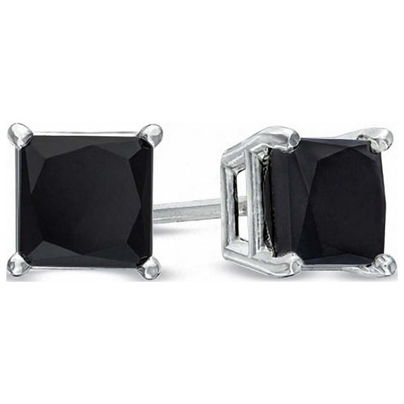 14K White Solid Gold Created Black Princess Sapphire 1Ct Stud Earrings Plated by Paris Jewelry