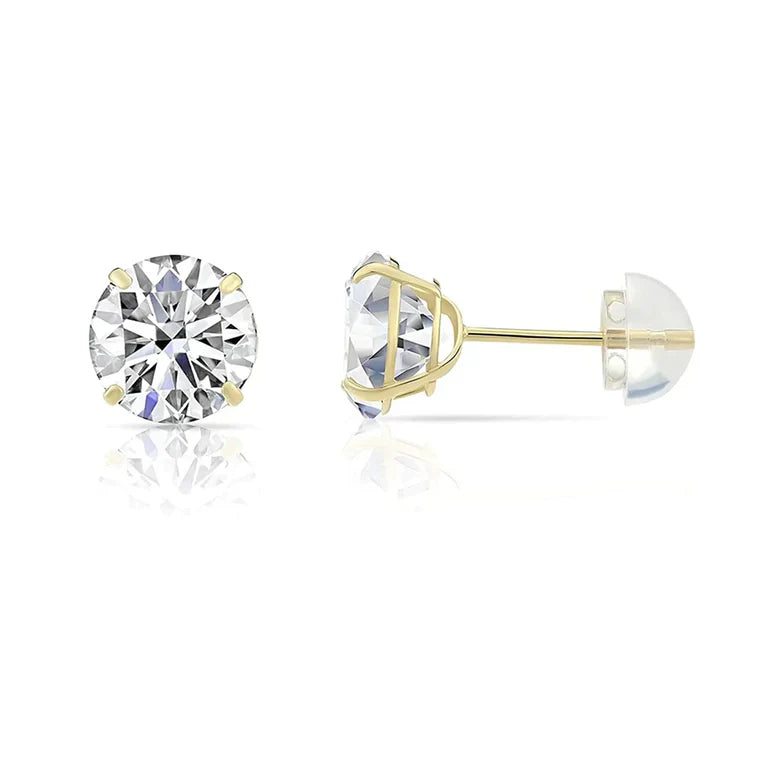 14k Yellow Gold 1/2 Carat Created White Diamond Round Stud Earrings (SI1) 4 Prong Setting by Paris Jewelry