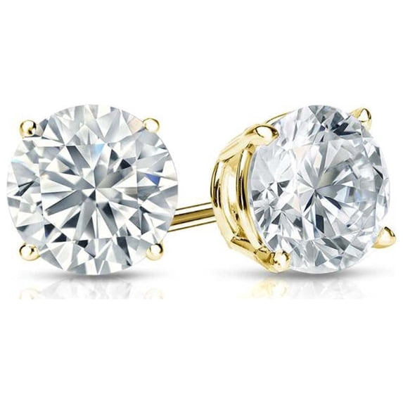 14K Yellow Gold 1/2 Ct White Diamond Round Stud Earrings for Women and Men Plated by Paris Jewelry