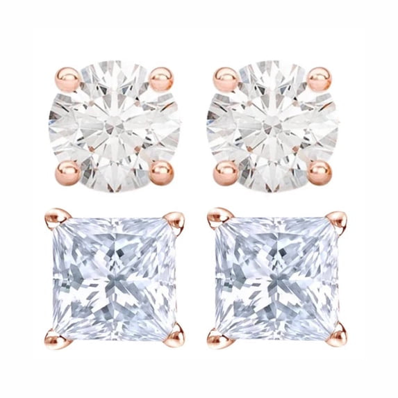 Paris Jewelry 14k Rose Solid Gold White Diamond 1/4, 1/2, 1, 2, 3ct Round Princess Earrings 2 Pair