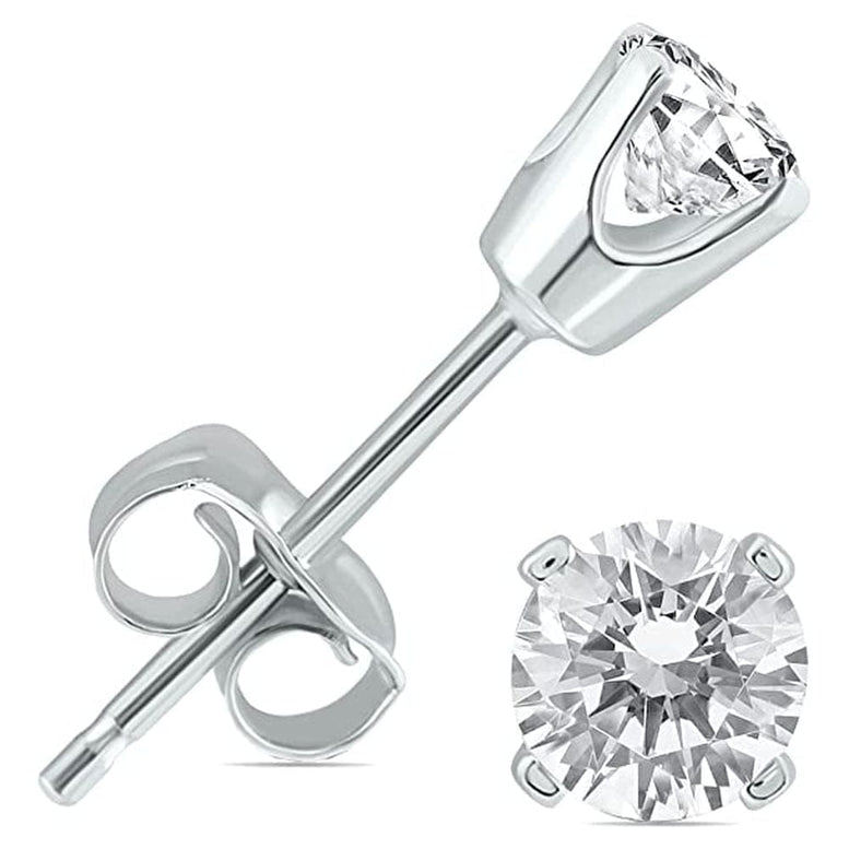 2 Carat Round White Solitaire Diamond Stud Earrings, 14k White Gold Plated by Paris Jewelry