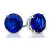 14k White Gold Push Back Round Blue Sapphire Stud Earrings 4MM Plated by Paris Jewelry