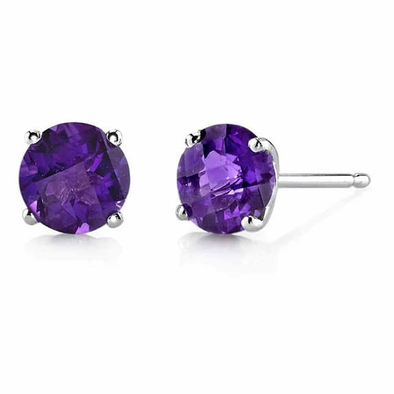 14k White Solid Gold Created Amethyst Round Stud Earrings 3mm Plated by Paris Jewelry