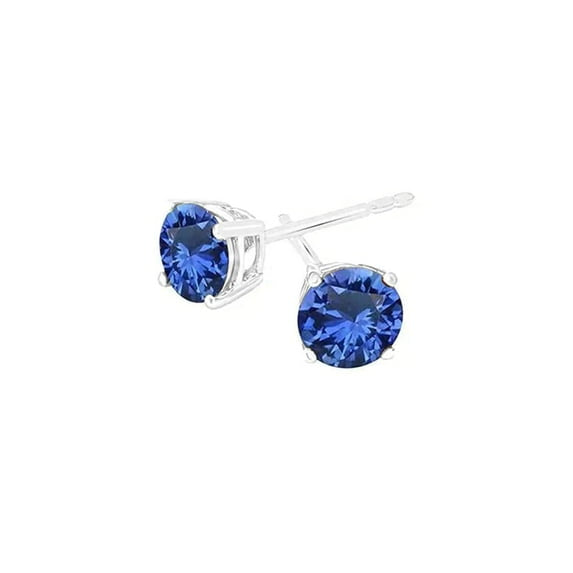 Paris Jewelry 14k White Solid Gold Created Blue Sapphire Round Stud Earrings 4mm plated