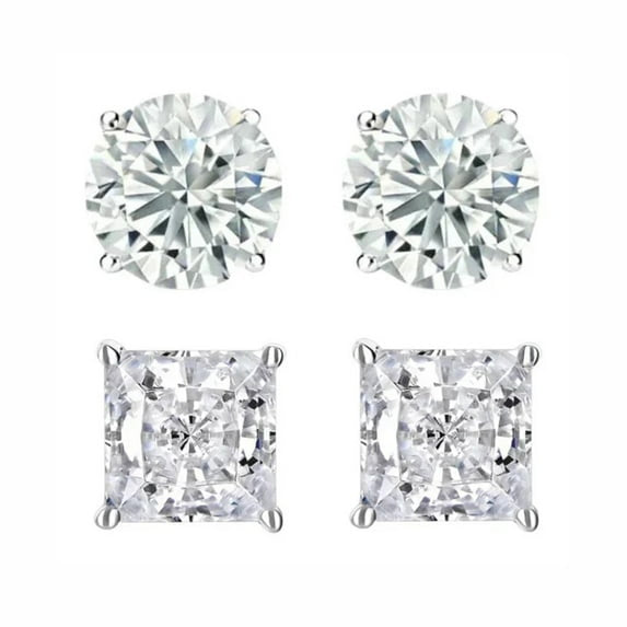 Paris Jewelry 14k White Solid Gold White Diamond 1/4, 1/2, 1, 2, 3ct Round Princess Earrings 2 Pair