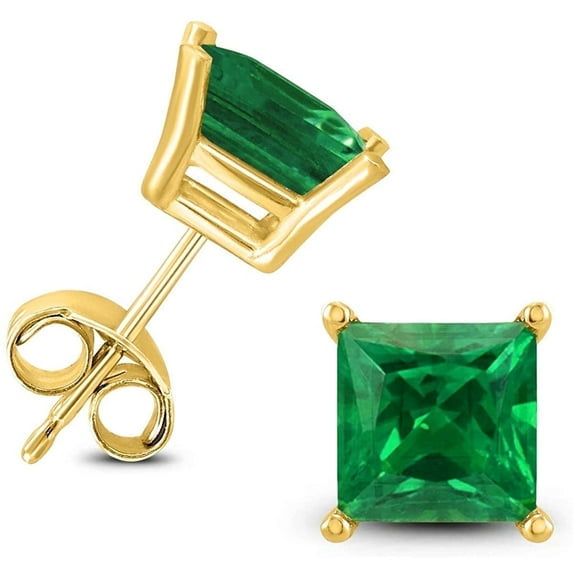Paris Jewelry 14k Yellow Gold 2 Ct Square Cut Created Emerald Stud Earrings Jewelry Gift for Women Unisex Plated