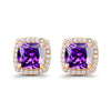 14k Yellow Gold Halo Princess Cut Tanzanite Stud Earrings 4MM Jewelry Gift for Women Plated by Paris Jewelry