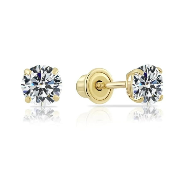 Paris Jewelry 18k Yellow Gold Round CZ Stud Earrings - Screw back Plated