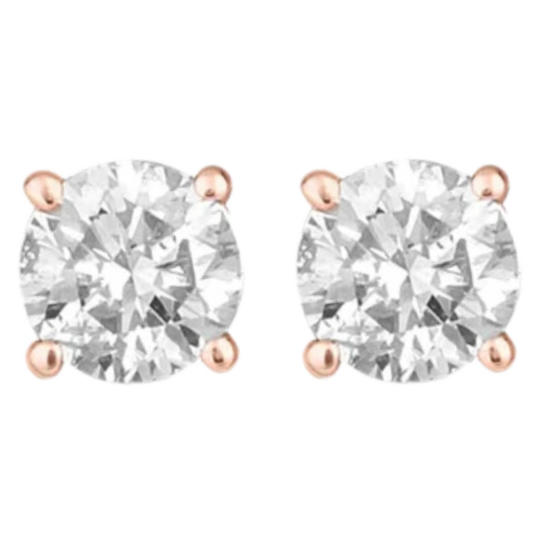 14k Rose Gold 1/2 Carat Solitaire Created Diamond 2 Pair Round and Princess Stud Earrings