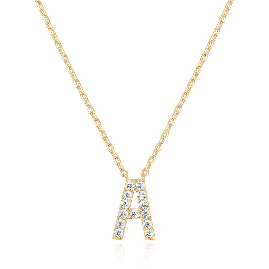 14k Yellow Gold Created White Sapphire Initial A Letter Pendant Necklace Plated