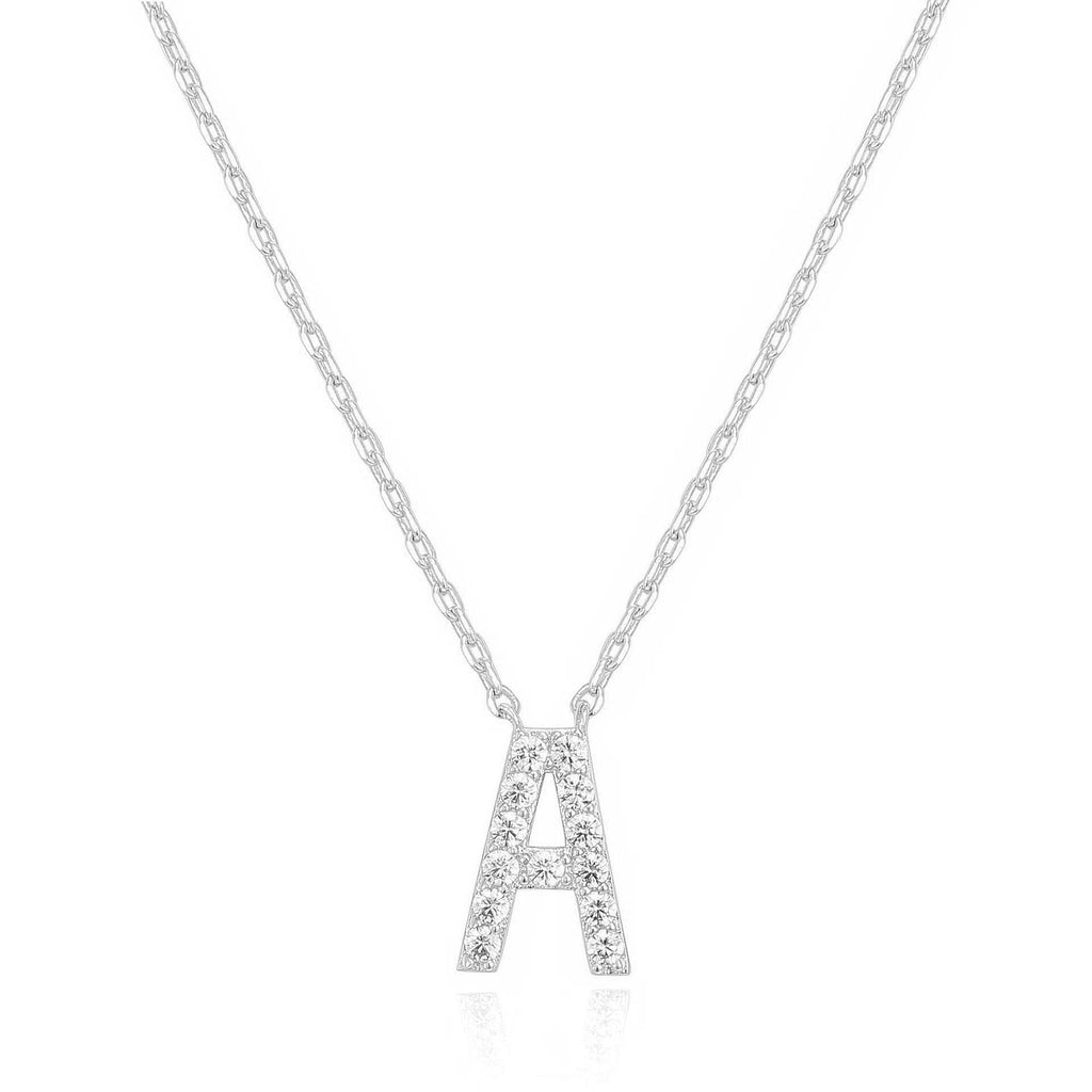 14k White Gold Created Diamond Initial A Letter Pendant Necklace Plated