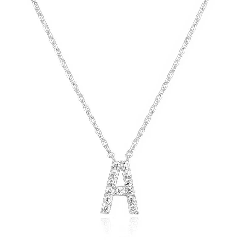 Paris Jewelry® 18K White Gold A-Z Alphabet Created White Sapphire Necklace Initial Plated
