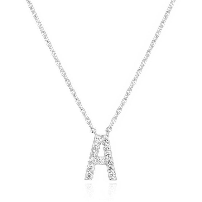 14k White Gold Created White Sapphire Initial A Letter Pendant Necklace Plated