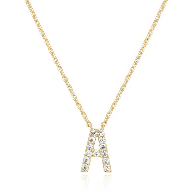 14k Yellow Gold Created Diamond Initial A Letter Pendant Necklace Plated